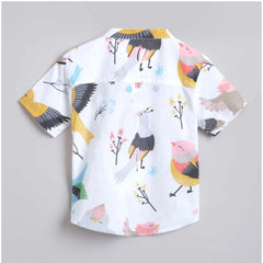 Mayawye Boy's Cotton Blend Printed Short Sleeve Shirt and Shorts Set (White)