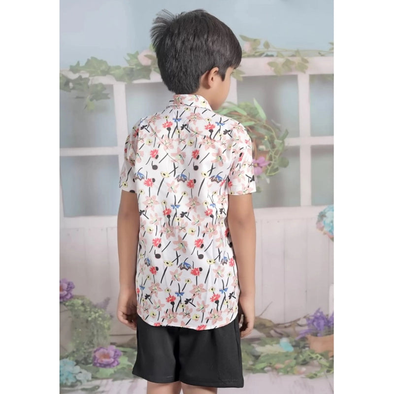 Mayawye Boy's Cotton Blend Printed Short Sleeve Shirt and Shorts Set (White)