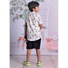 Mayawye Boy's Cotton Blend Printed Short Sleeve Shirt and Shorts Set (White)