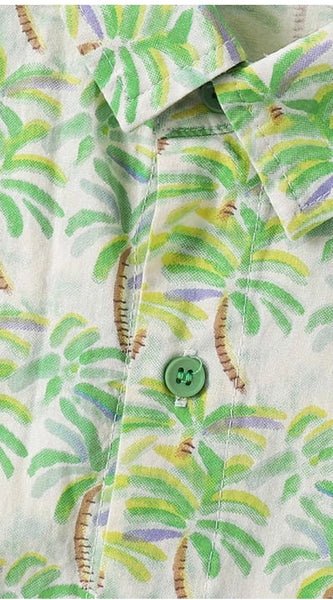 Mayawye Boy's Cotton Blend Printed Short  Sleeve Shirt (Green)
