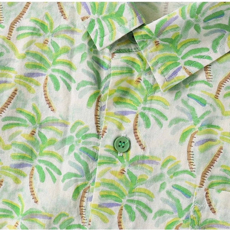 Mayawye Boy's Cotton Blend Printed Short  Sleeve Shirt (Green)