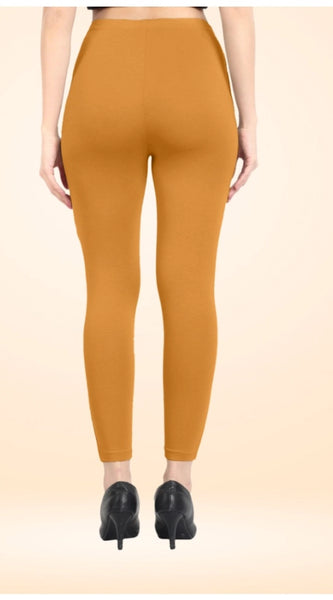 Mayawye Women's Cotton Blended Solid Ankle legging (Mustard Yellow)