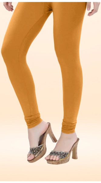 Mayawye Women's Cotton Blended Solid Churidar leggings (Mustard Yellow)