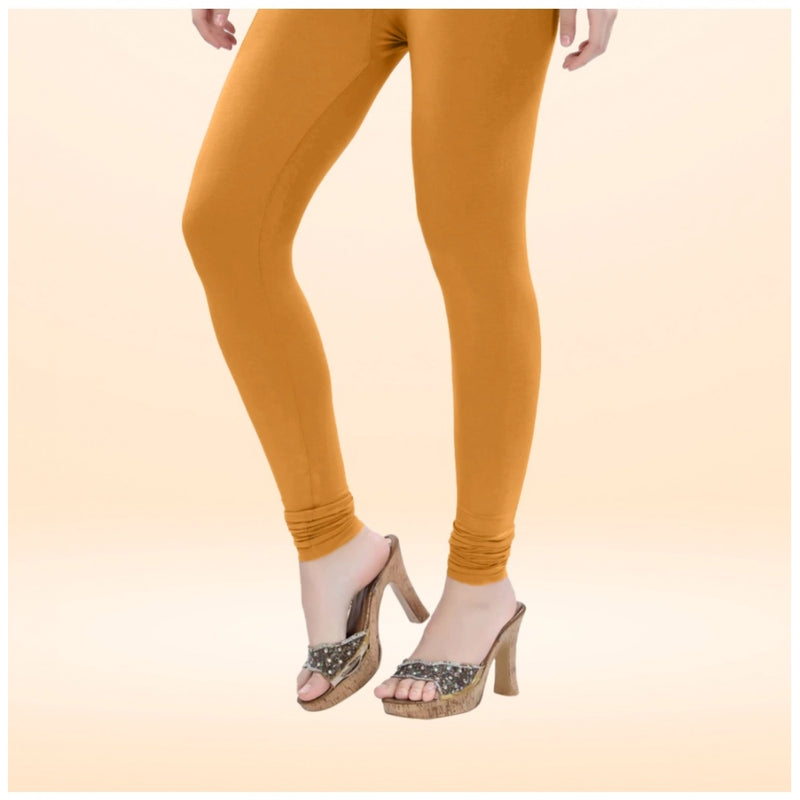 Mayawye Women's Cotton Blended Solid Churidar leggings (Mustard Yellow)