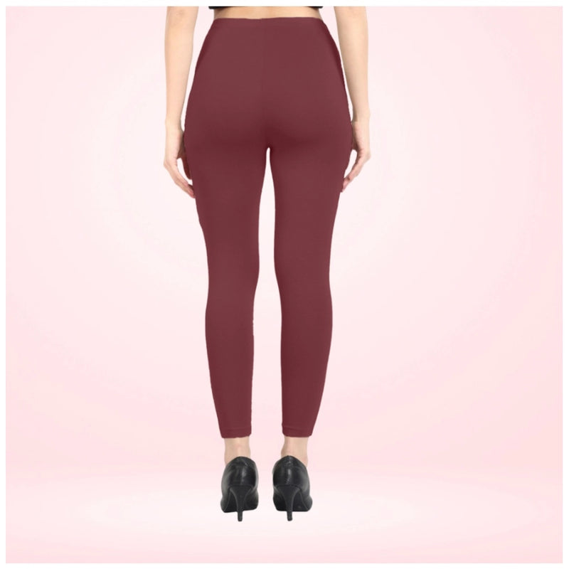 Mayawye Women's Cotton Blended Solid Ankle legging (Maroon)