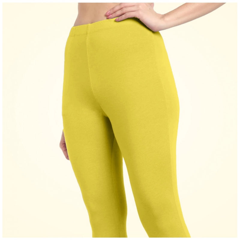 Mayawye Women's Cotton Blended Solid Ankle legging (Lemon Yellow)
