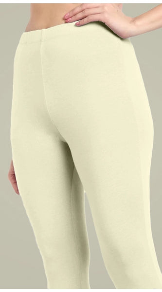 Mayawye Women's Cotton Blended Solid Ankle legging (Cream)