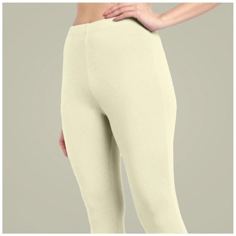 Mayawye Women's Cotton Blended Solid Ankle legging (Cream)