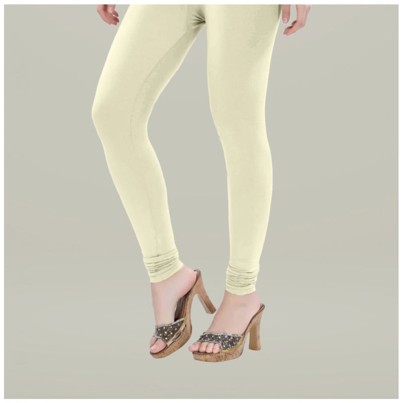 Mayawye Women's Cotton Blended Solid Churidar leggings (Cream)