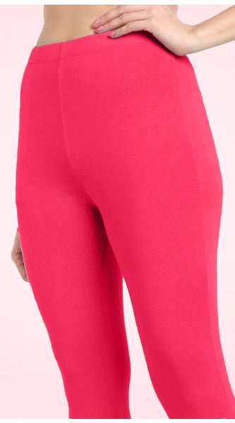 Mayawye Women's Cotton Blended Solid Ankle legging (Pink)