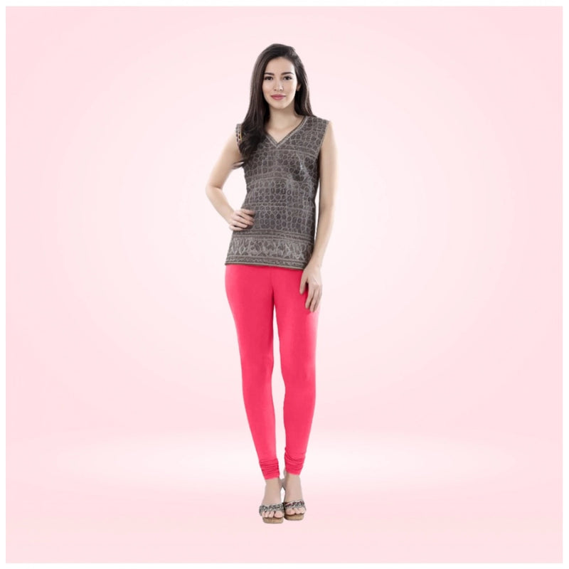 Mayawye Women's Cotton Blended Solid Churidar leggings (Pink)