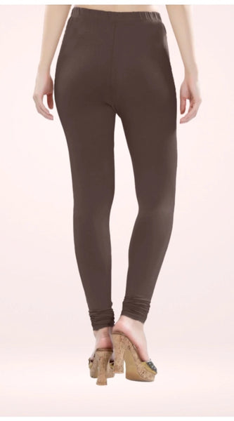 Mayawye Women's Cotton Blended Solid Churidar leggings (Brown)