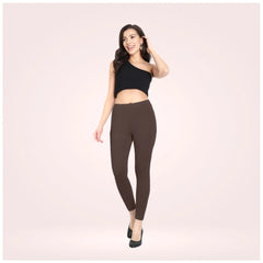 Mayawye Women's Cotton Blended Solid Ankle legging (Brown)
