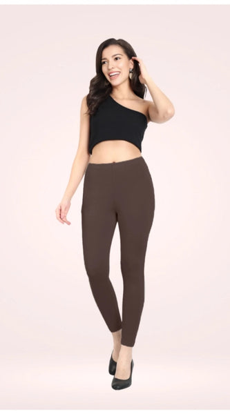 Mayawye Women's Cotton Blended Solid Ankle legging (Brown)