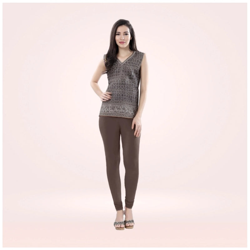 Mayawye Women's Cotton Blended Solid Churidar leggings (Brown)
