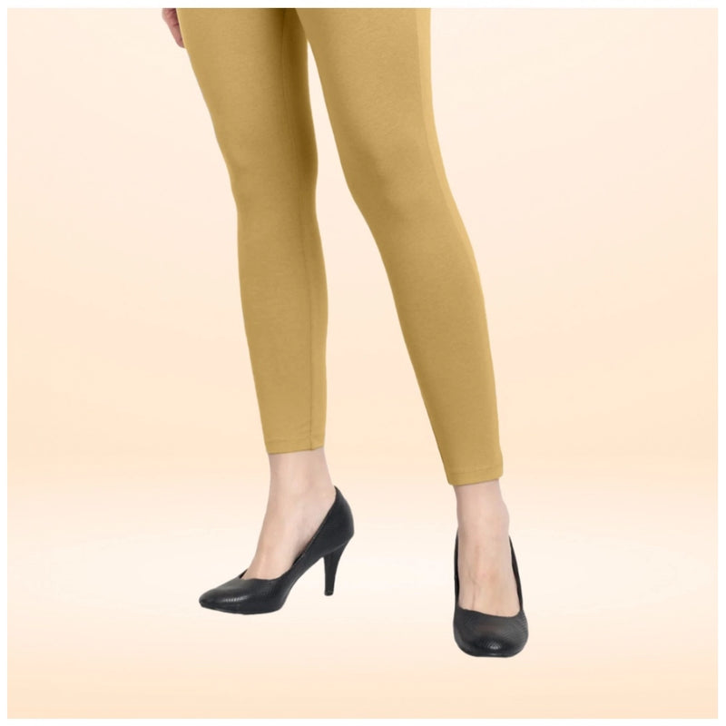 Mayawye Women's Cotton Blended Solid Ankle legging (Beige)