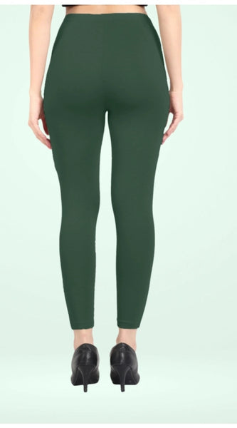Mayawye Women's Cotton Blended Solid Ankle legging (Bottle Green)