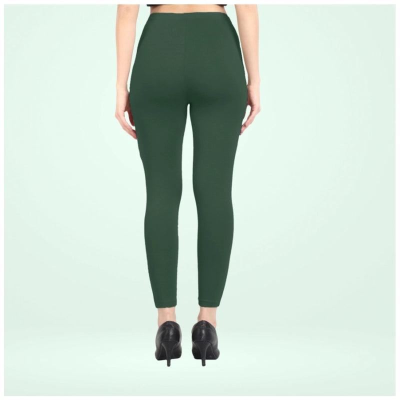 Mayawye Women's Cotton Blended Solid Ankle legging (Bottle Green)