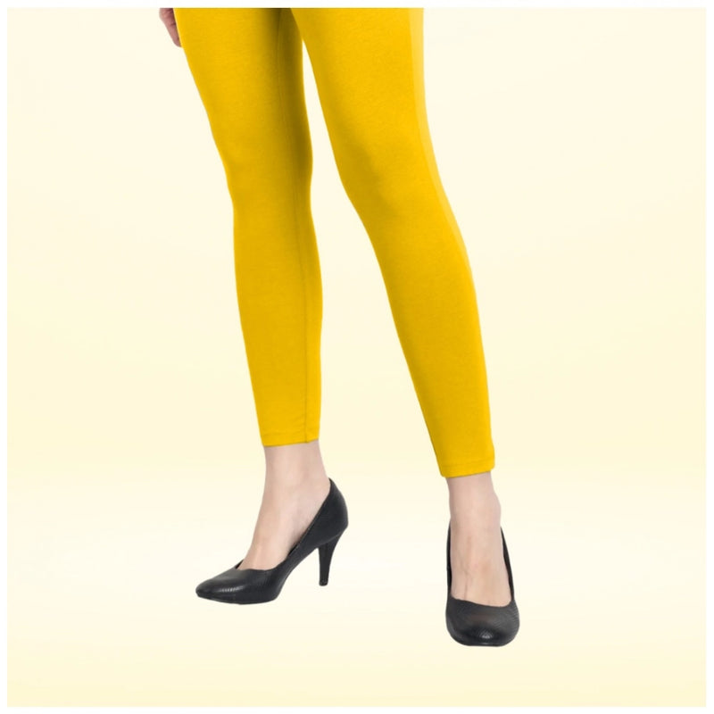 Mayawye Women's Cotton Blended Solid Ankle legging (Yellow)