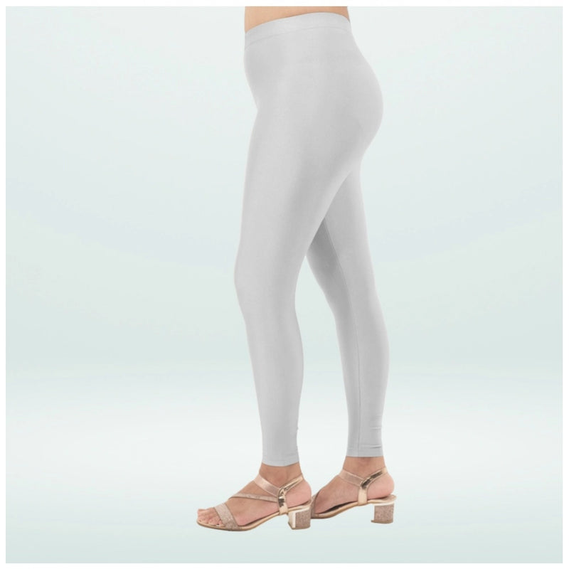 Mayawye Women's Cotton Blended Solid Shimmer Ankle leggings (Silver)
