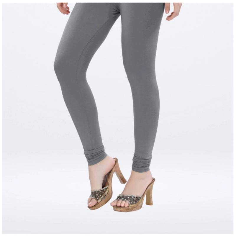 Mayawye Women's Cotton Blended Solid Churidar leggings (Silver Gray)
