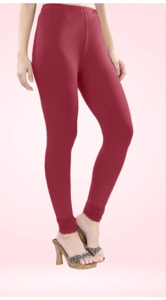 Mayawye Women's Cotton Blended Solid Churidar leggings (Red Maroon)
