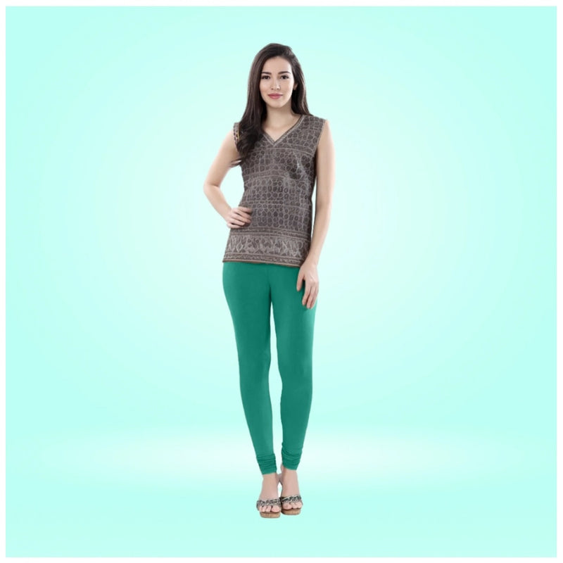 Mayawye Women's Cotton Blended Solid Churidar leggings (Rama Green)