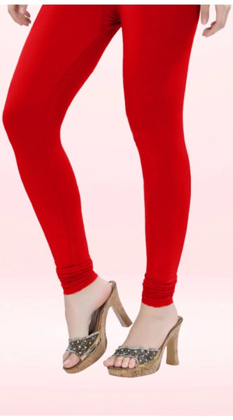Mayawye Women's Cotton Blended Solid Churidar leggings (Red)