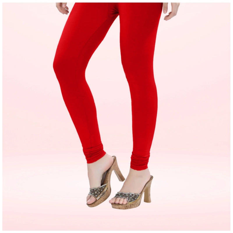 Mayawye Women's Cotton Blended Solid Churidar leggings (Red)