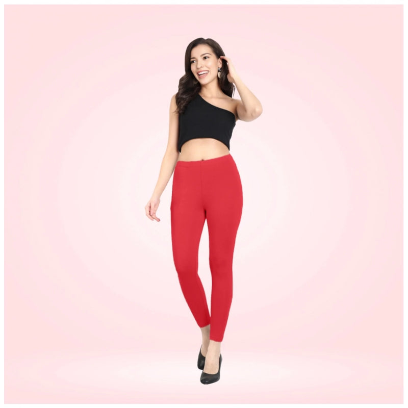 Mayawye Women's Cotton Blended Solid Ankle legging (Red)