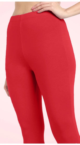 Mayawye Women's Cotton Blended Solid Ankle legging (Red)