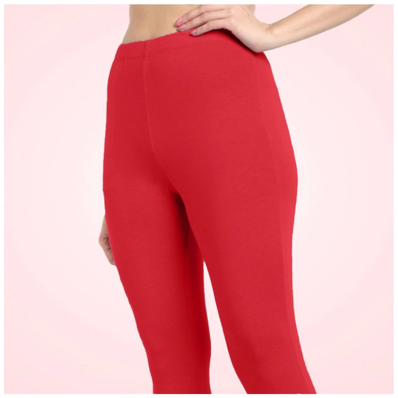 Mayawye Women's Cotton Blended Solid Ankle legging (Red)