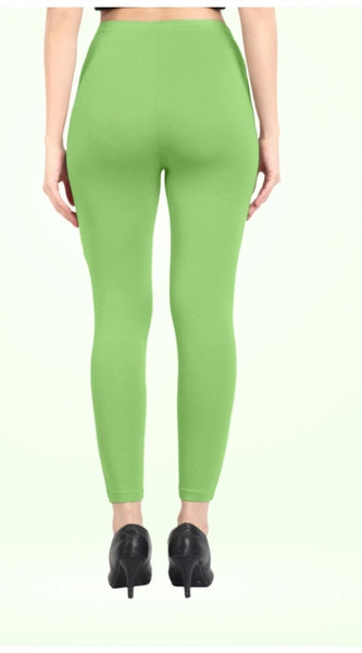 Mayawye Women's Cotton Blended Solid Ankle legging (Pista Green)