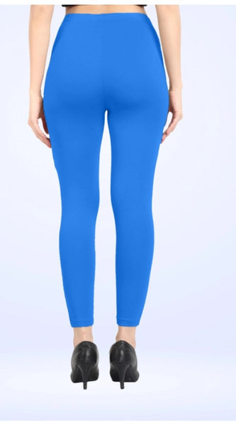 Mayawye Women's Cotton Blended Solid Ankle legging (Blue)