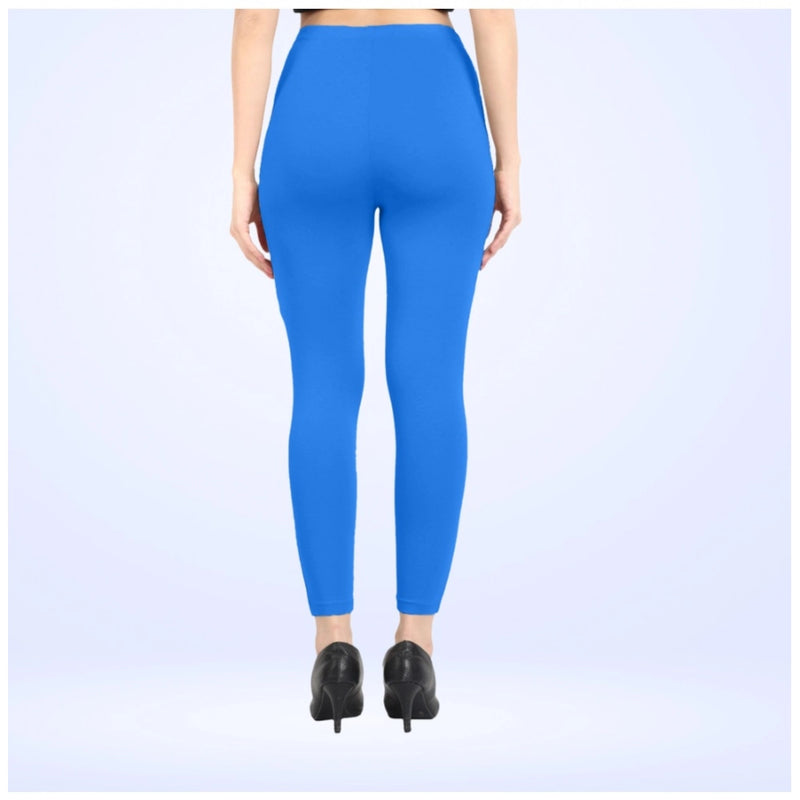 Mayawye Women's Cotton Blended Solid Ankle legging (Blue)