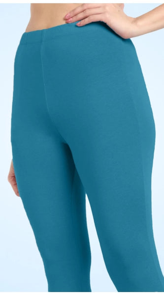 Mayawye Women's Cotton Blended Solid Ankle legging (Blue)