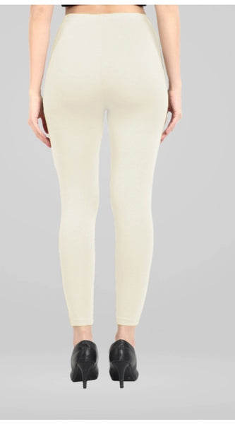 Mayawye Women's Cotton Blended Solid Ankle legging (Off White)