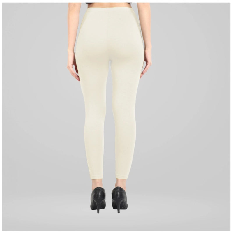 Mayawye Women's Cotton Blended Solid Ankle legging (Off White)