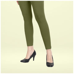 Mayawye Women's Cotton Blended Solid Ankle legging (Olive Green)
