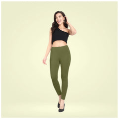 Mayawye Women's Cotton Blended Solid Ankle legging (Olive Green)