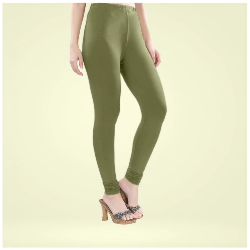 Mayawye Women's Cotton Blended Solid Churidar leggings (Olive Green)