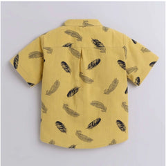 Mayawye Boy's Cotton Blend Printed Short Sleeve Shirt and Shorts Set (Yellow)
