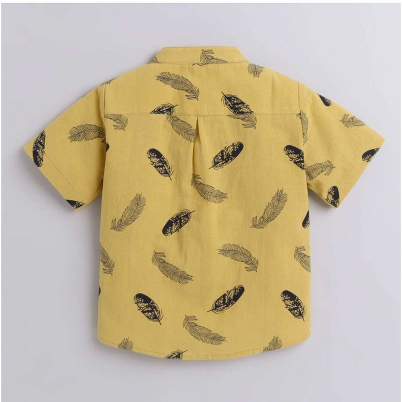 Mayawye Boy's Cotton Blend Printed Short Sleeve Shirt and Shorts Set (Yellow)