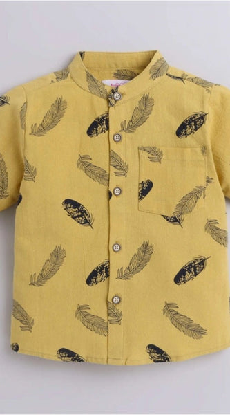 Mayawye Boy's Cotton Blend Printed Short Sleeve Shirt and Shorts Set (Yellow)