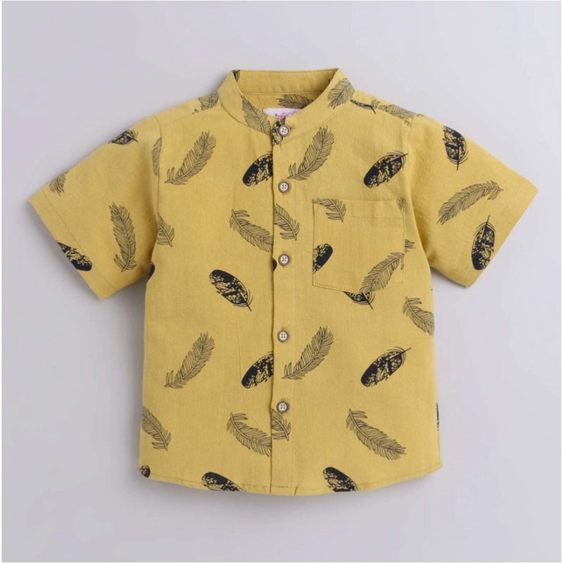 Mayawye Boy's Cotton Blend Printed Short Sleeve Shirt and Shorts Set (Yellow)