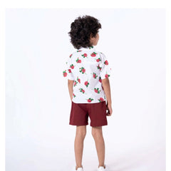 Mayawye Boy's Cotton Blend Printed Short Sleeve Shirt and Shorts Set (White)