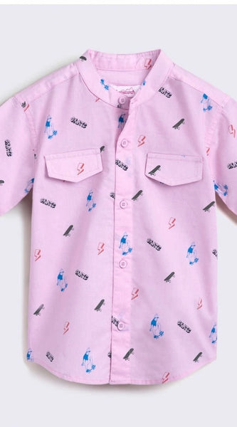 Mayawye Boy's Cotton Blend Printed Short Sleeve Shirt and Shorts Set (Pink)