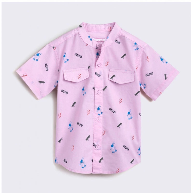 Mayawye Boy's Cotton Blend Printed Short Sleeve Shirt and Shorts Set (Pink)