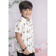 Mayawye Boy's Cotton Blend Printed Short Sleeve Shirt and Shorts Set (White)