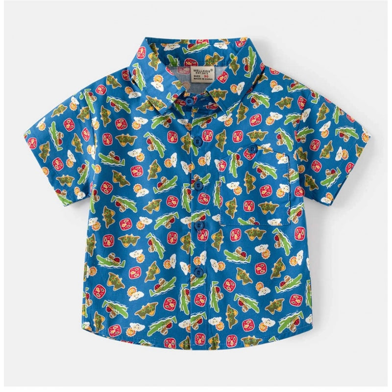Mayawye Boy's Cotton Blend Printed Short Sleeve Shirt (MultiColor)